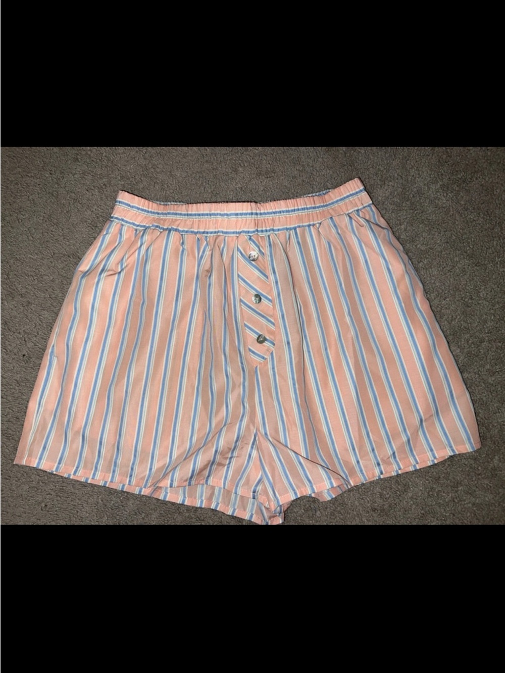Pink Lily Peach and Blue Striped Women’s Elastic Waist Shorts